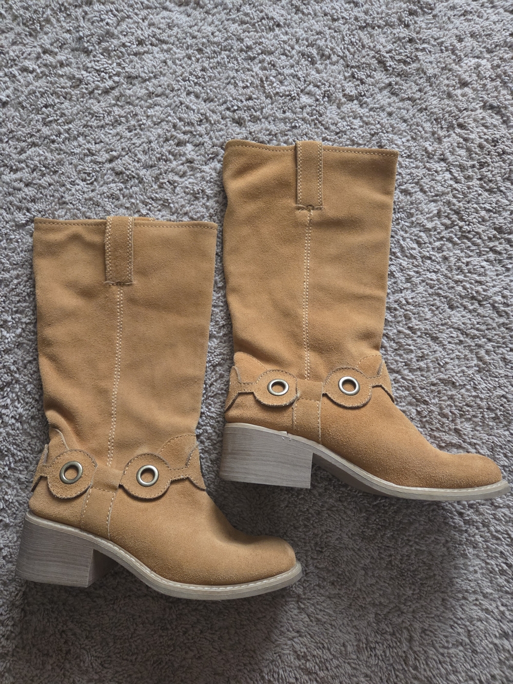 Suede Mid-Calf Western Boots in Tan